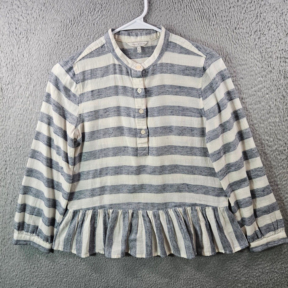 Lucky Brand Striped Peplum Blouse Women's XS Banded Collar Button Front - Picture 1 of 11